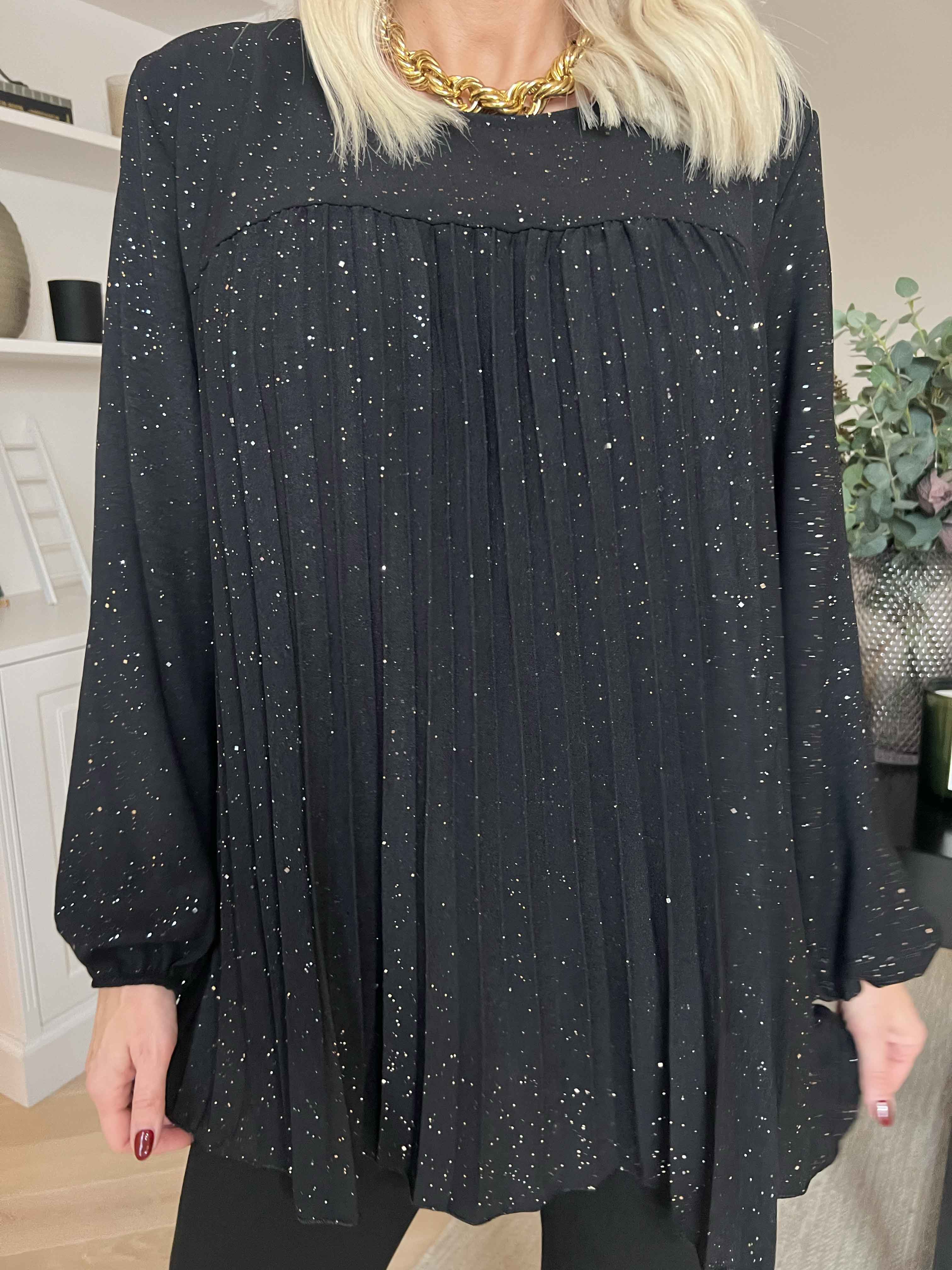 Nancy Glitter Shirt L/S - Plisseret bluse med glitter